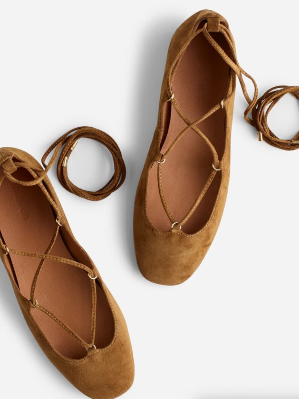 NIB Madewell Greta Lace Up Suede Flat in Warm Chestnut